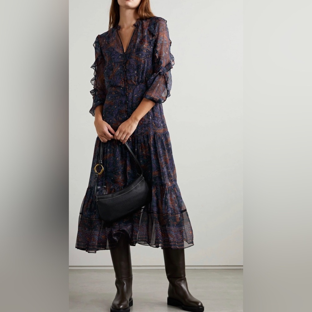 Veronica Beard size 2 “Sabina” silk paisley long sleeve midi dress.